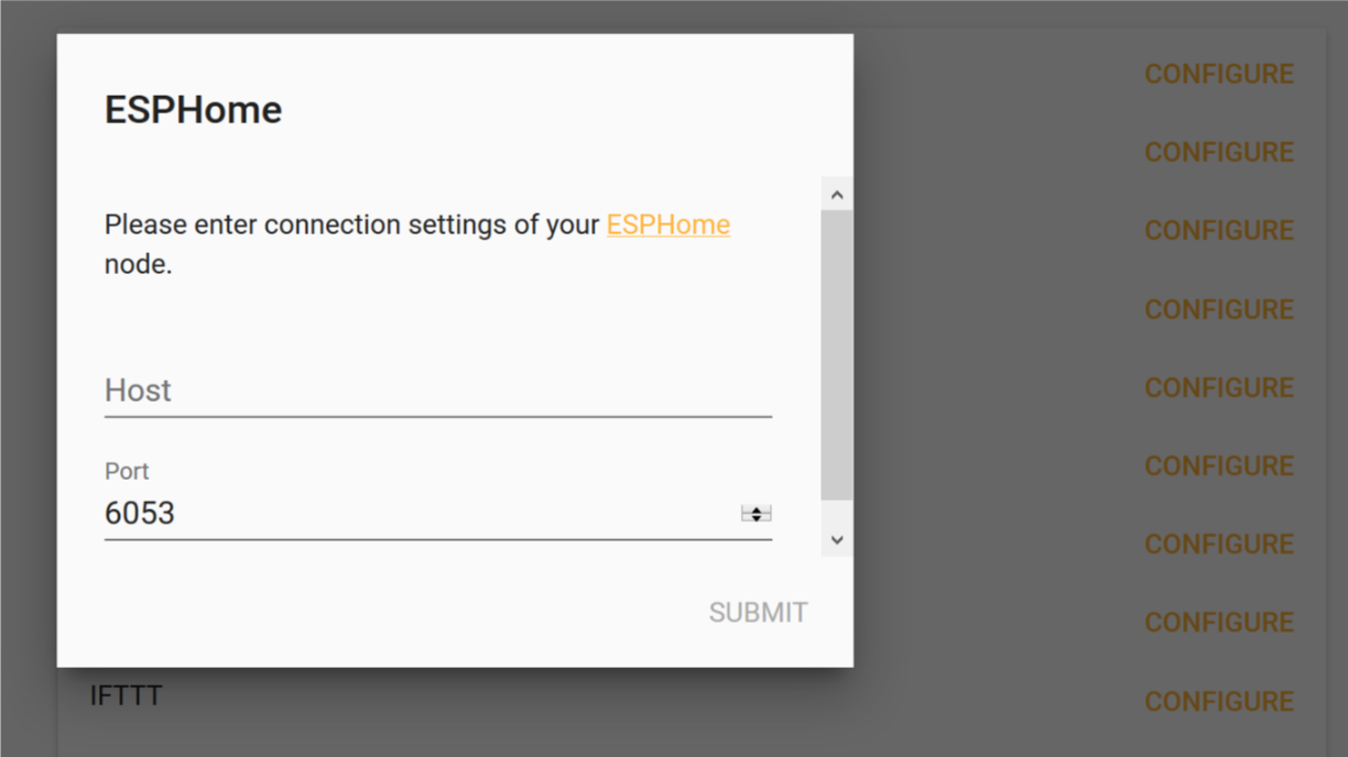 Screenshot of ESPHome Configuration Dialog in Home Assistant